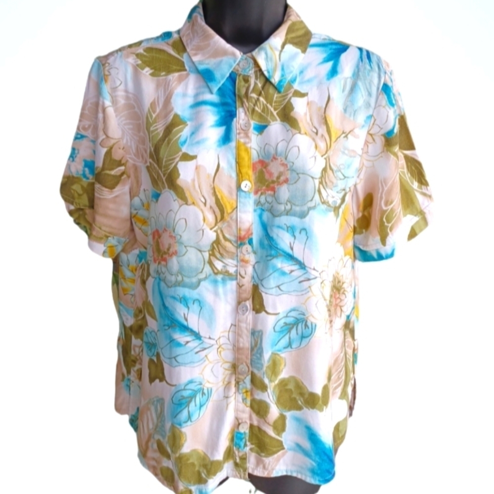 Caribbean Joe Hawaiian Floral Print Top Sz Med